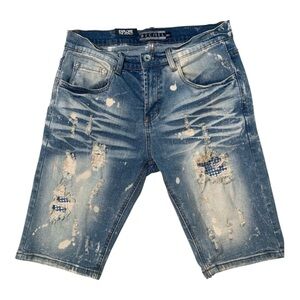Men's Distressed Blue Denim Shorts rhymestone Sz 32